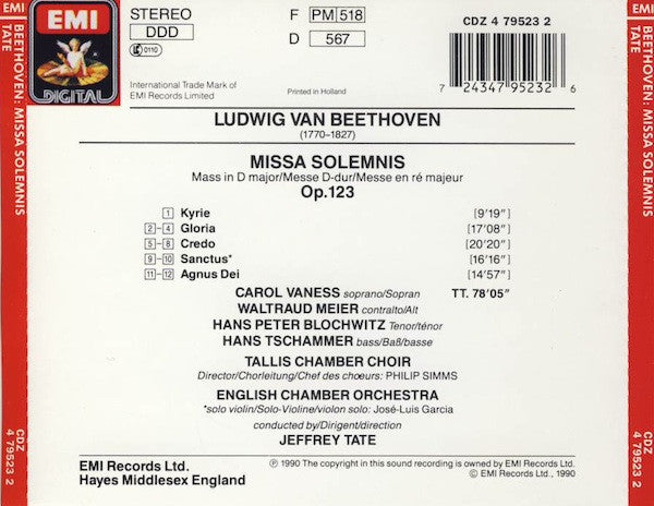 Beethoven* ‧ Carol Vaness ‧ Waltraud Meier ‧ Hans Peter Blochwitz ‧ Hans Tschammer ‧ Tallis Chamber Choir ‧ English Chamber Orchestra ‧ Jeffrey Tate : Missa Solemnis (CD, Album)