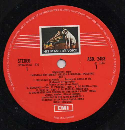 Giacomo Puccini / Sir John Barbirolli : Madama Butterfly: Highlights (LP, Album)