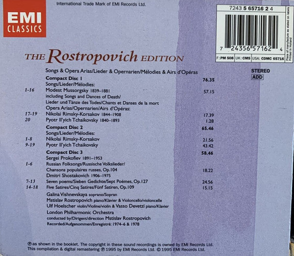 Modest Mussorgsky, Nikolai Rimsky-Korsakov, Pyotr Ilyich Tchaikovsky, Sergei Prokofiev, Dmitri Shostakovich - Galina Vishnevskaya, London Philharmonic Orchestra, Mstislav Rostropovich : Songs And Opera Arias (3xCD, Comp, RM)