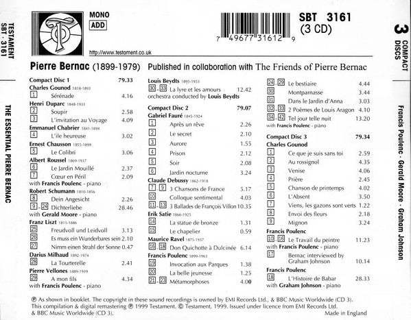 Pierre Bernac : The Essential Pierre Bernac (3xCD, Comp, Mono, RM)