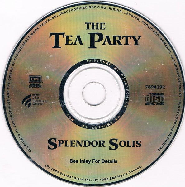 The Tea Party : Splendor Solis (CD, Album, RM)