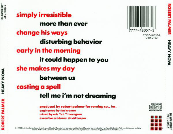 Robert Palmer : Heavy Nova (CD, Album, Cap)