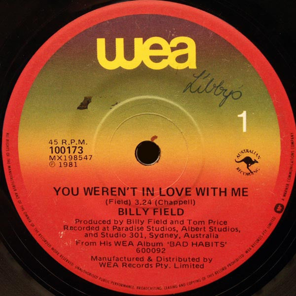 Billy Field : You Weren't In Love With Me (7", Single)