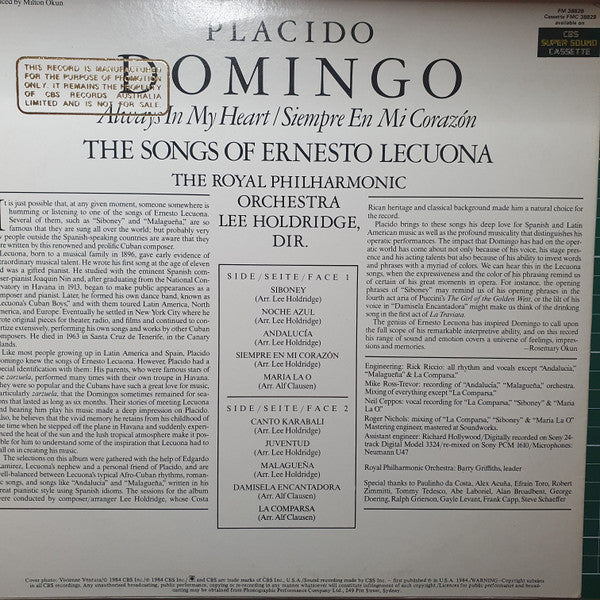 Domingo* : Always In My Heart = Siempre En Mi Corazón - The Songs Of Ernesto Lecuona (LP, Promo)
