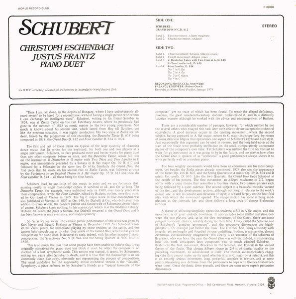 Schubert*, Christoph Eschenbach, Justus Frantz : Grand Duo D.812 / Deutsche Tänze D.618 / 4 Ländler D.814 / 2 Ländler E, D.618 (LP, Album, Club)