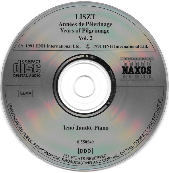 Franz Liszt, Jenö Jandó : Années De Pèlerinage = Years Of Pilgrimage - Vol. 2 (CD, Album)