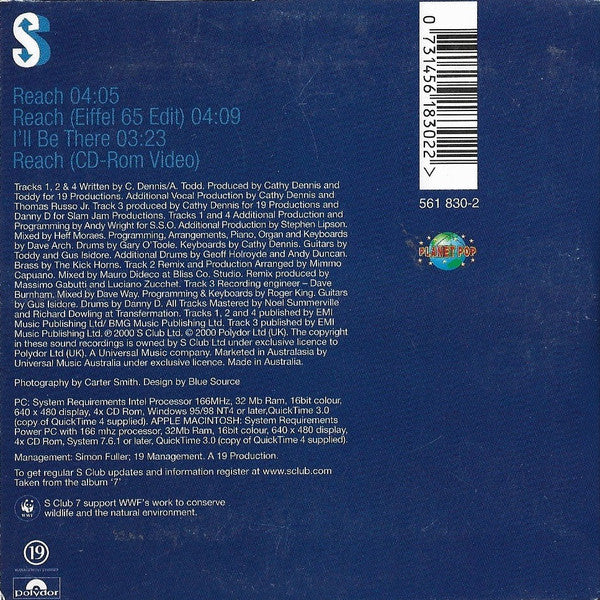 S Club 7 : Reach (CD, Single, Enh, Car)