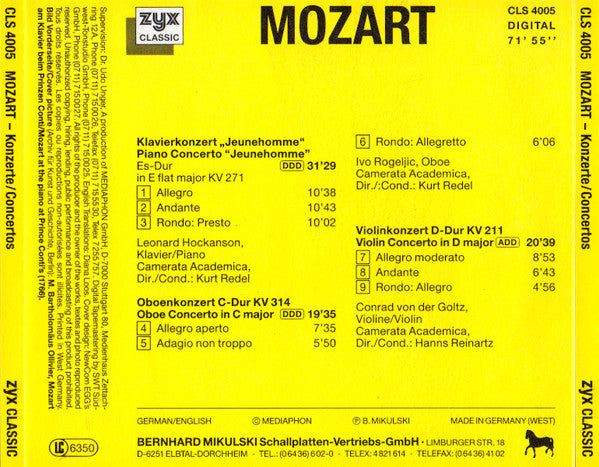 Wolfgang Amadeus Mozart - Leonard Hokanson, Ivo Rogeljic, Conrad von der Goltz, Camerata Academica Salzburg Dir./Cond. Kurt Redel, Hanns Reinartz : Konzerte = Concertos (CD, Comp)