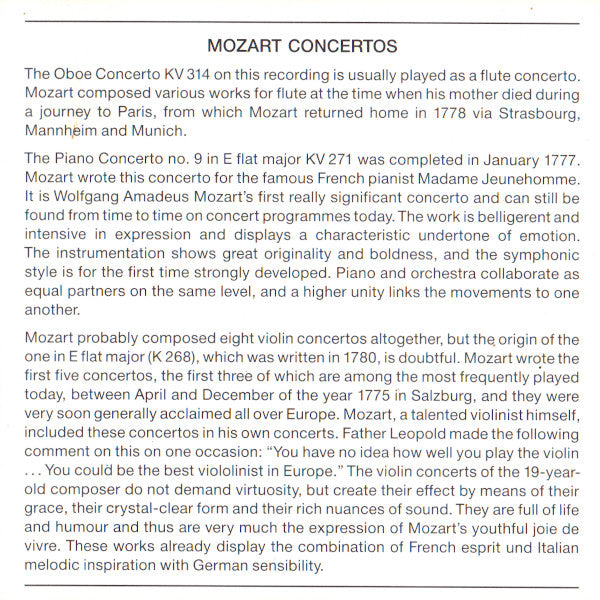 Wolfgang Amadeus Mozart - Leonard Hokanson, Ivo Rogeljic, Conrad von der Goltz, Camerata Academica Salzburg Dir./Cond. Kurt Redel, Hanns Reinartz : Konzerte = Concertos (CD, Comp)