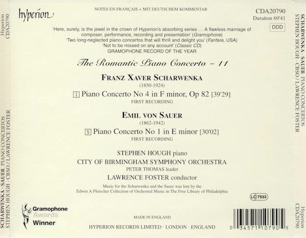 Scharwenka*, Sauer*, Stephen Hough, City Of Birmingham Symphony Orchestra, Lawrence Foster : Piano Concerto No 4 In F Minor (First Recording) / Piano Concerto No 1 In E Minor (First Recording) (CD, Album)
