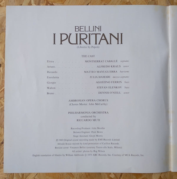 Bellini*, The Ambrosian Opera Chorus & Philharmonia Orchestra Conduced By Riccardo Muti : I Puritani (3xLP, Album, Col + Box)