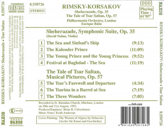 Rimsky-Korsakov*, Philharmonia Orchestra, London*, Enrique Bátiz* : Sheherazade, Op. 35 • The Tale Of Tsar Saltan, Op. 57 (CD, Album, RE)
