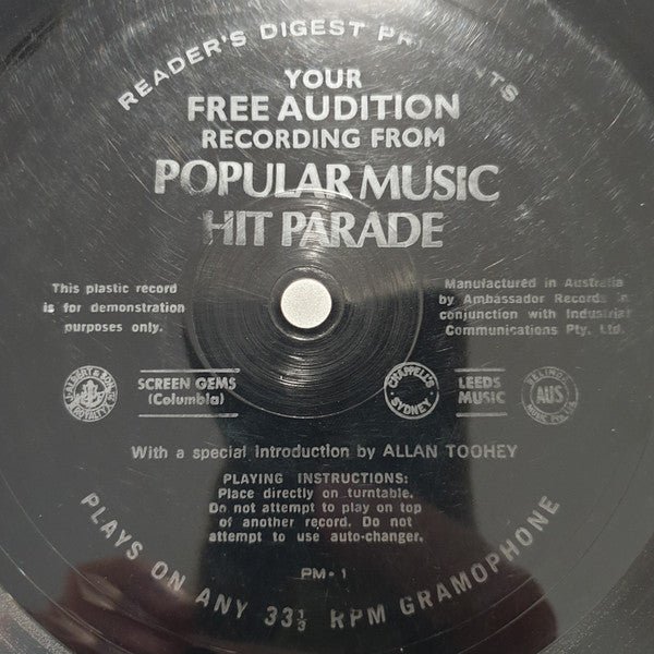 Various, Allan Toohey : Your Free Audition Recording From Popular Music Hit Parade (Flexi, 7", S/Sided)