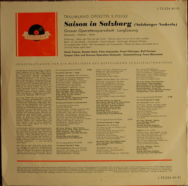 Various : Saison In Salzburg - Traumland Operette 5. Folge (10", Mono, Club)