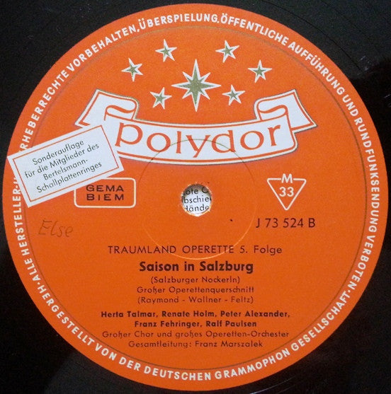 Various : Saison In Salzburg - Traumland Operette 5. Folge (10", Mono, Club)