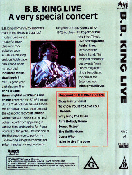 B.B. King : B.B. King Live (VHS, PAL)