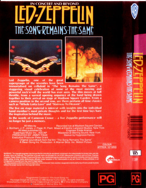 Led Zeppelin : The Song Remains The Same (VHS, RE, PAL)