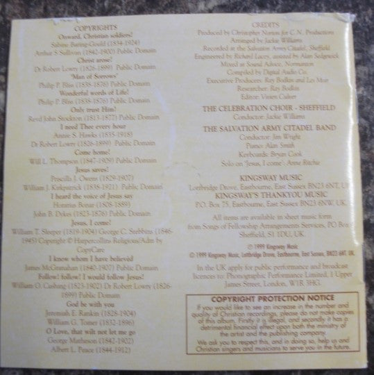 Ira D. Sankey - The Celebration Choir With The Salvation Army Citadel Band*, Jackie Williams (10), Jim Wright (9) : Ira D. Sankey (1840-1908) - Vol 2: Wonderful Words Of Life (CD)