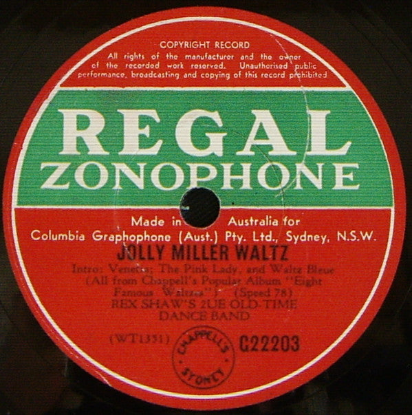 Rex Shaw's 2UE Old Time Dance Band : Jolly Miller Waltz / A Gypsy Tap Dance (Shellac, 10", RP)