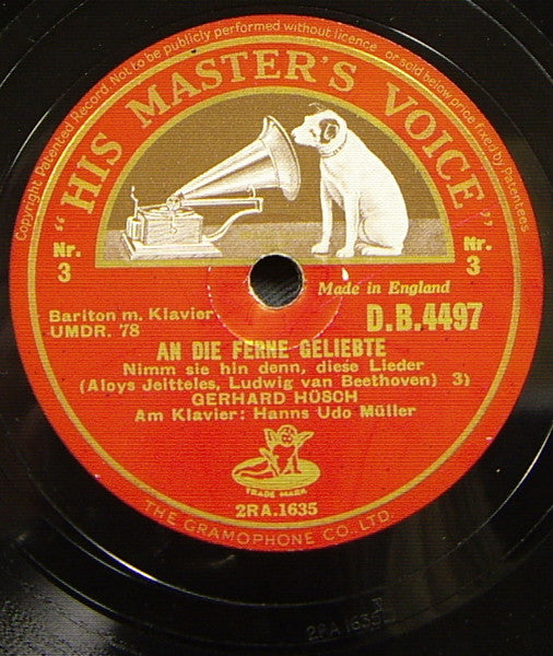 Ludwig van Beethoven, Gerhard Hüsch, Hanns Udo Müller : An Die Ferne Geliebte / Ich Denke Dein, Wenn Durch Den Hain (Shellac, 12")
