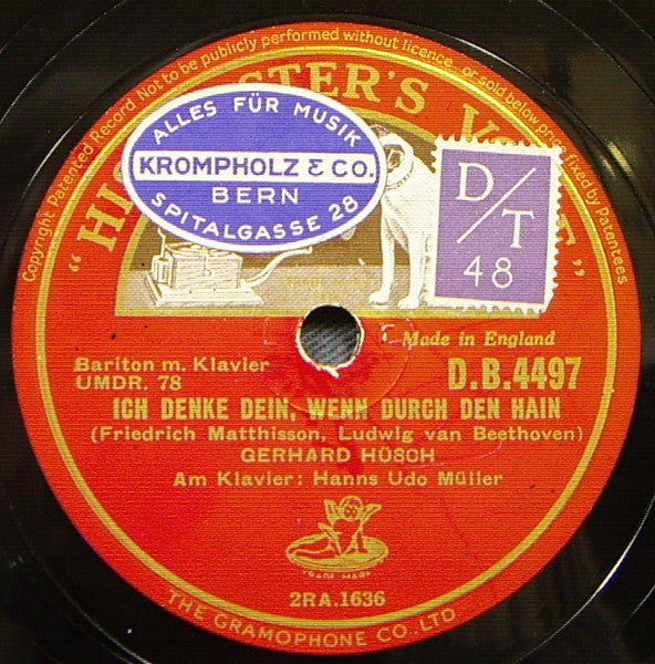 Ludwig van Beethoven, Gerhard Hüsch, Hanns Udo Müller : An Die Ferne Geliebte / Ich Denke Dein, Wenn Durch Den Hain (Shellac, 12")