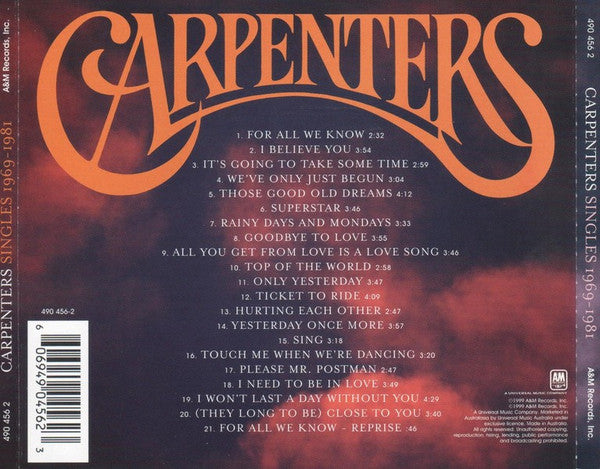 Carpenters : Singles 1969-1981 (CD, Comp, RM)