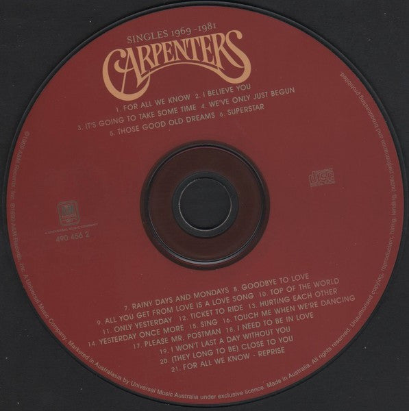 Carpenters : Singles 1969-1981 (CD, Comp, RM)
