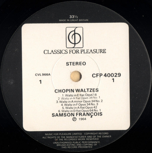 Frédéric Chopin Played By Samson François : Chopin Waltzes (LP, Album, RE)
