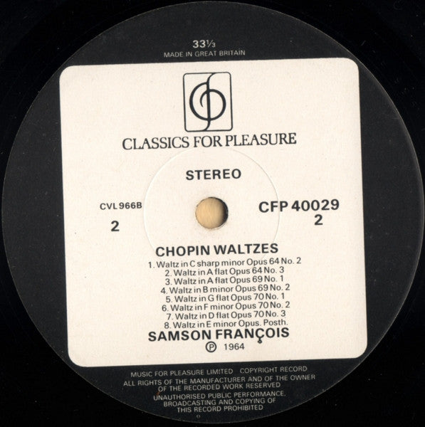 Frédéric Chopin Played By Samson François : Chopin Waltzes (LP, Album, RE)