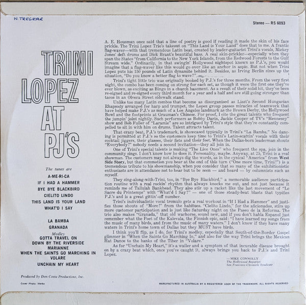 Trini Lopez : Trini Lopez At PJ's (LP, Album)