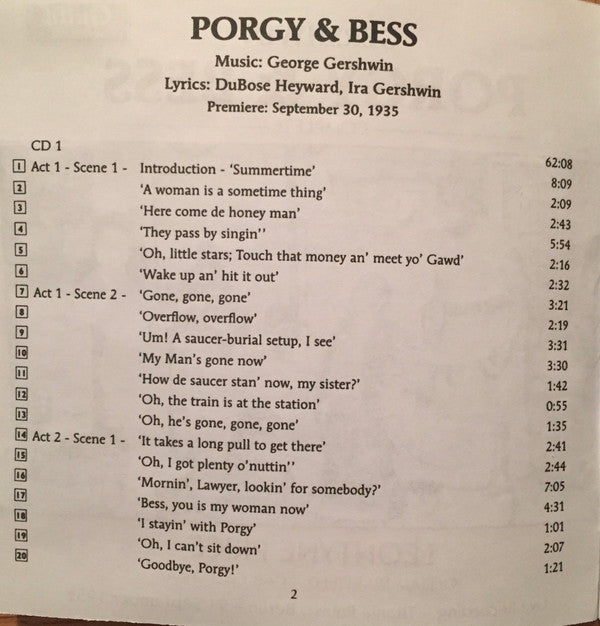 George Gershwin, Leontyne Price, William Warfield, Cab Calloway, John McCurry (2), Helen Colbert, Alexander Smallens, Howard A. Roberts, Helen Thigpen, Leslie Scott (3), Moses LaMarr, William Weasy, Walter Riemann, Helen Dowdy, Ray Yates, RIAS Symphonie-O : Porgy & Bess Complete (2xCD, RE)