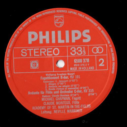 Mozart*, Jack Brymer, Michael Chapman (4), Claude Monteux, Academy Of St. Martin-in-the-Fields*, Neville Marriner* : Clarinet Concerto / Bassoon Concerto / Andante For Flute (LP)