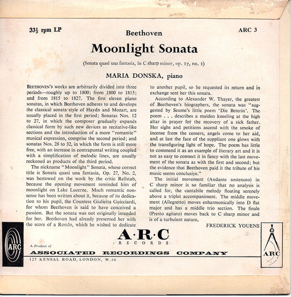 Ludwig van Beethoven / Maria Donska : Moonlight Sonata (7")