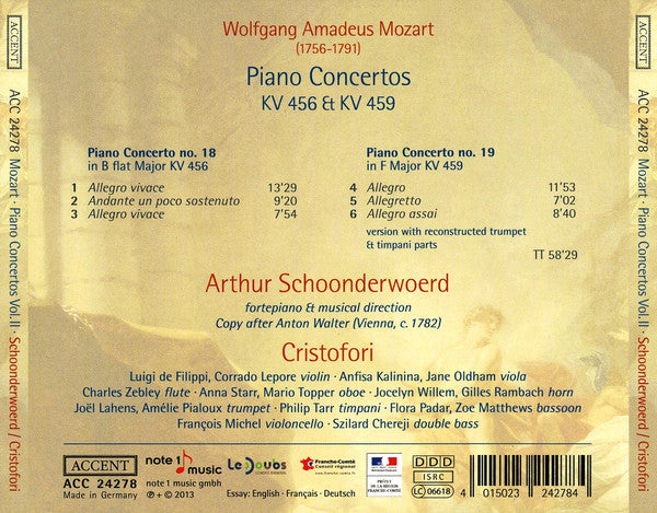 Wolfgang Amadeus Mozart, Arthur Schoonderwoerd, Ensemble Cristofori : Piano Concertos KV 456 & KV 459 (CD)
