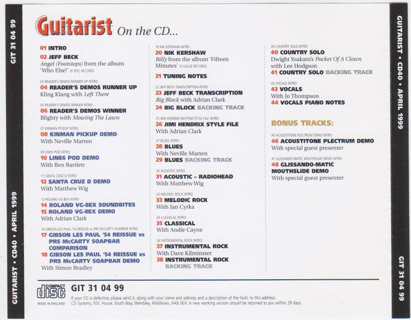 Various : Guitarist CD 40 April 1999 (CD, Comp)