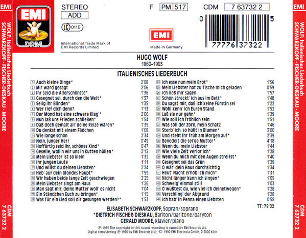 Hugo Wolf / Elisabeth Schwarzkopf, Dietrich Fischer-Dieskau, Gerald Moore : Italienisches Liederbuch (CD, Album, RE, RM)