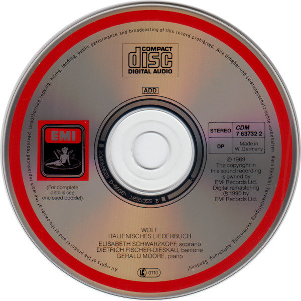 Hugo Wolf / Elisabeth Schwarzkopf, Dietrich Fischer-Dieskau, Gerald Moore : Italienisches Liederbuch (CD, Album, RE, RM)