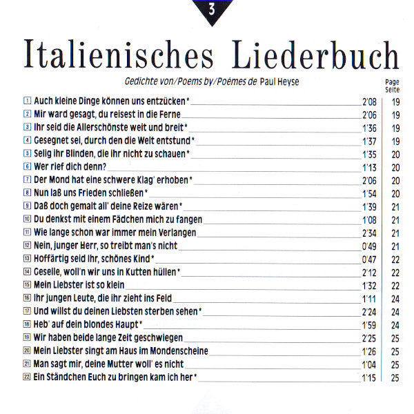 Hugo Wolf / Elisabeth Schwarzkopf, Dietrich Fischer-Dieskau, Gerald Moore : Italienisches Liederbuch (CD, Album, RE, RM)