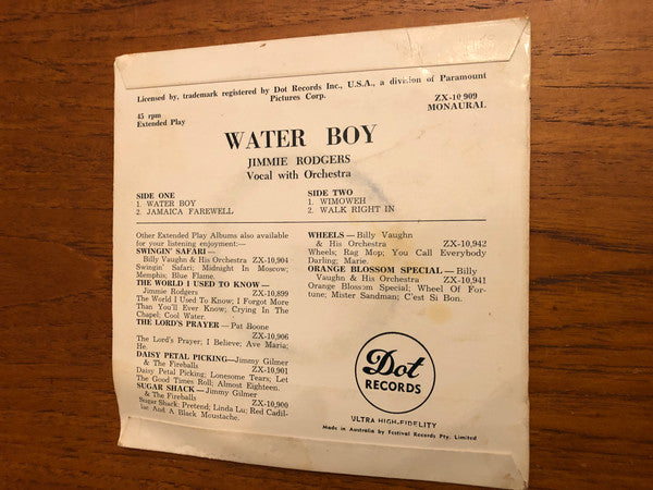 Jimmie Rodgers (2) : Water Boy  (7", EP)