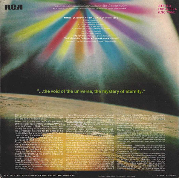Gustav Mahler, Eugene Ormandy, The Philadelphia Orchestra : Symphony No. 2 "Resurrection" (2xLP)