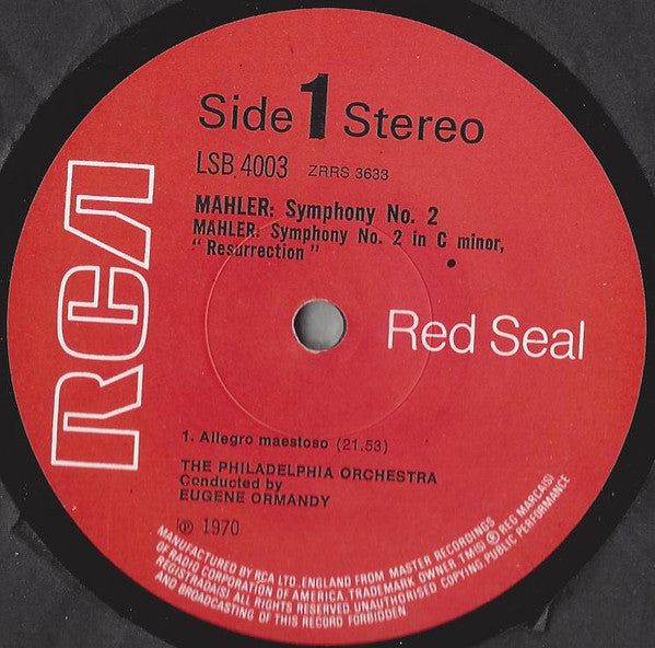Gustav Mahler, Eugene Ormandy, The Philadelphia Orchestra : Symphony No. 2 "Resurrection" (2xLP)