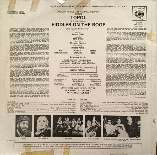 Topol : Fiddler On The Roof (LP, Album, RE)