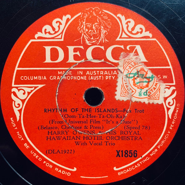 Harry Owens & His Royal Hawaiians : Rhythm Of The Islands / It Happened In Kaloha (Shellac, 10")