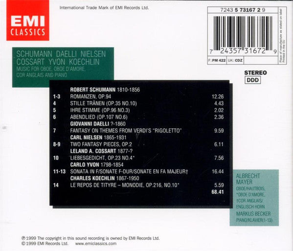 Schumann*, Daelli*, Nielsen*, Cossart*, Yvon*, Koechlin*, Albrecht Mayer, Markus Becker (4) : Music For Oboe, Oboe D'Amore, Cor Anglais And Piano (CD, Album)