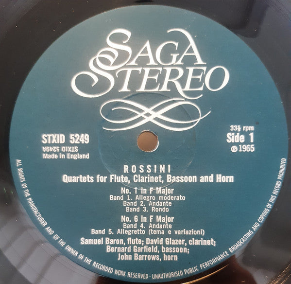 Gioacchino Rossini, Samuel Baron, David Glazer, Bernard Garfield, John Barrows : Quartets For  Flute, Clarinet, Bassoon And Horn No.1 In F Major / No.4 In B Flat Major / No.5 In D  Major / No.6 In F Major (LP)