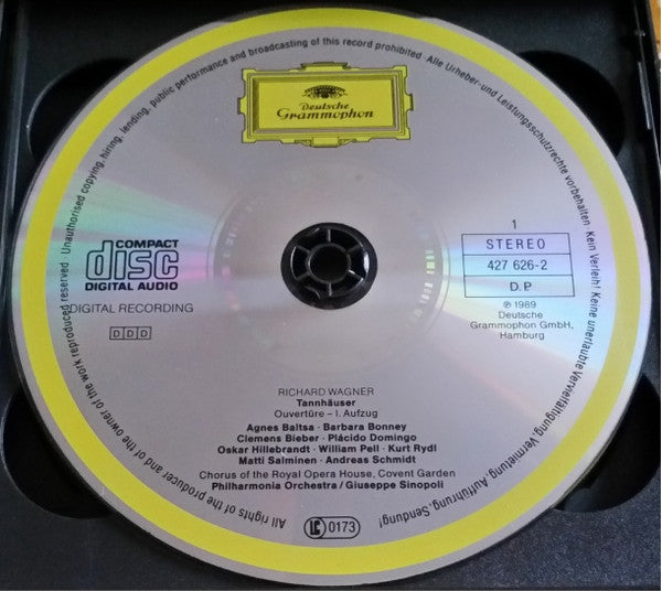 Richard Wagner, Placido Domingo, Cheryl Studer, Agnes Baltsa, Matti Salminen (2), Andreas Schmidt (2), Chorus Of The Royal Opera House, Covent Garden, Philharmonia Orchestra, Giuseppe Sinopoli : Tannhäuser (3xCD, Album, RE + Box, Sli)