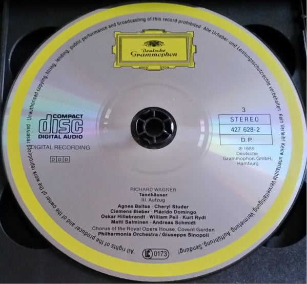 Richard Wagner, Placido Domingo, Cheryl Studer, Agnes Baltsa, Matti Salminen (2), Andreas Schmidt (2), Chorus Of The Royal Opera House, Covent Garden, Philharmonia Orchestra, Giuseppe Sinopoli : Tannhäuser (3xCD, Album, RE + Box, Sli)