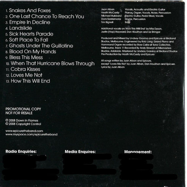 Epicure : Postcards From A Ghost (CDr, Album, Promo)