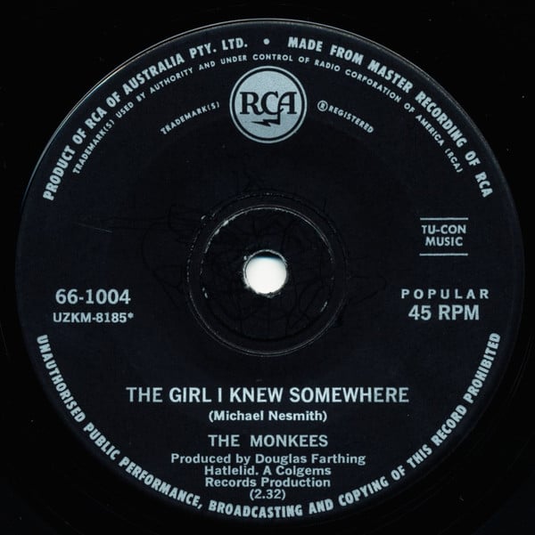 The Monkees : A Little Bit Me, A Little Bit You/The Girl I Knew Somewhere (7")