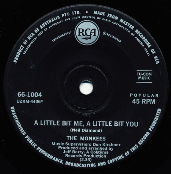 The Monkees : A Little Bit Me, A Little Bit You/The Girl I Knew Somewhere (7")